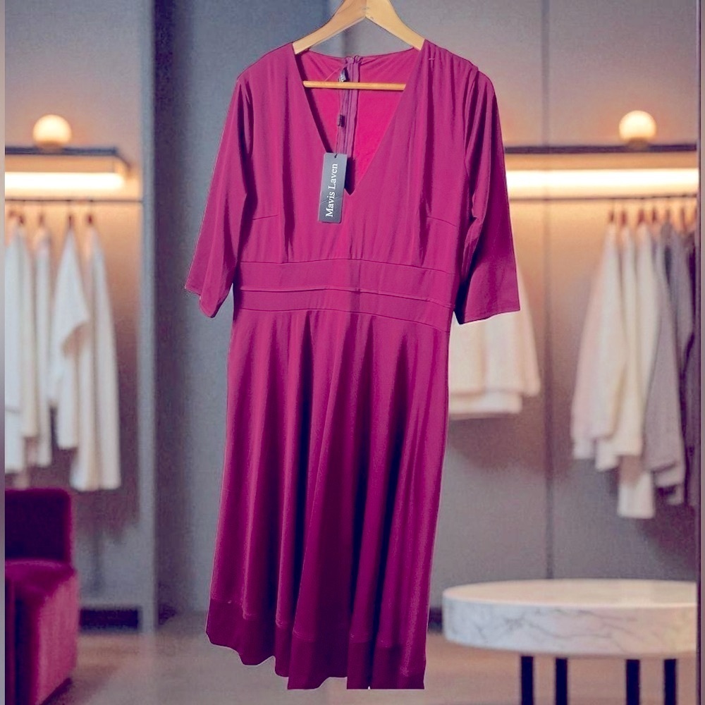 NWT Mavis Laven Red Dress 2XL Fit Flare Midi Stretch Plus Size